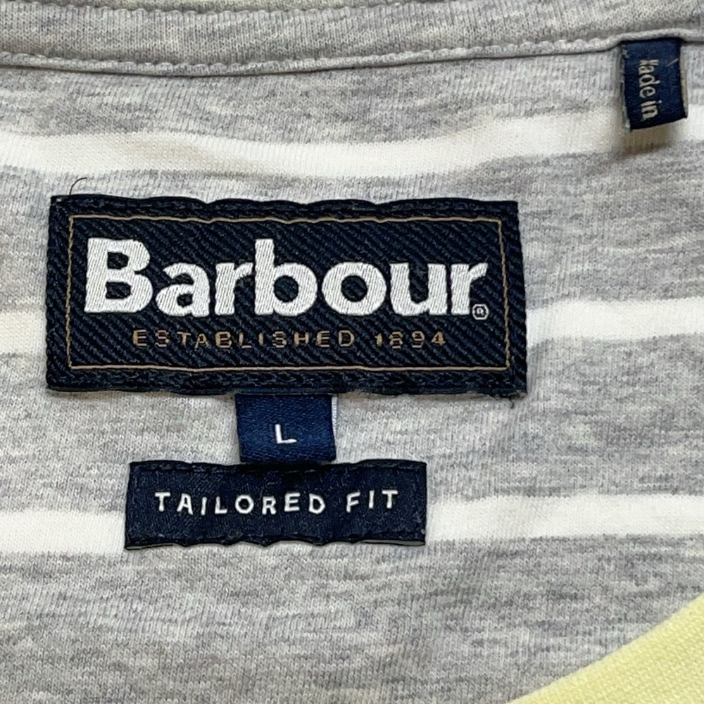 Barbour T-Shirt Mens L Tailored Fit Gray Striped Crew Neck Casual Tee Preppy - Picture 8 of 11